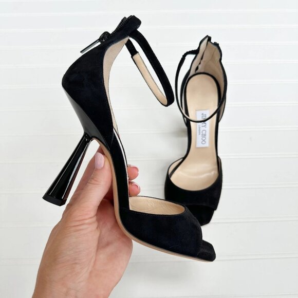 Jimmy Choo Black Suede Reon Sandals Square Toe Ankle Strap 37 - Picture 3 of 8